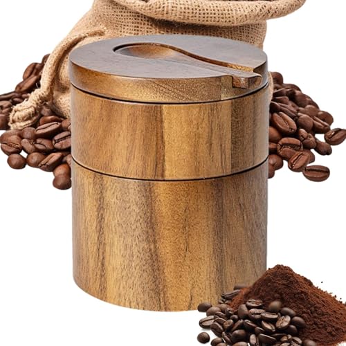 Salero - Pimentero Con Tapa Giratoria Magnética, Almacenamiento De Madera De Dos Niveles | Incluye Cucharas Para Café, Azúcar, Especias, Cocina Y Encimera De Cocina.