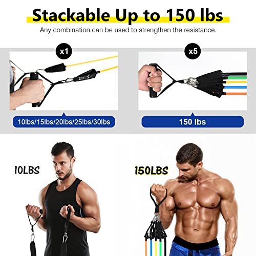 Image of Resistance Bands Set (12pcs), Workout Bands with Handles, Door Anchor, Ankle Straps and Carry Bag, Exercise Bands for Shape Body and Home Workouts