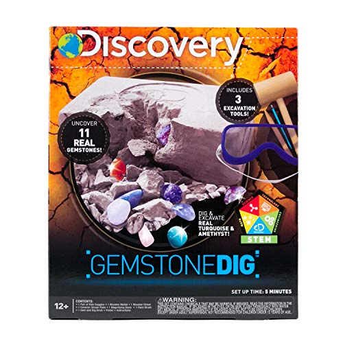 Discovery Kids Gemstone Dig Stem Science Kit by Horizon Group Usa, Excavate, Dig & Reveal 11 Real Gemstones, Includes Goggles, Excavation Tools, Streak Plate, Magnifying Glass & More