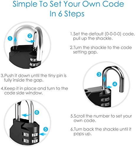 Image of 2 Pack Combination Lock 4 Digit Padlock for School Gym Locker, Sports Locker, Fence, Toolbox, Case, Hasp Storage (Black&Red)