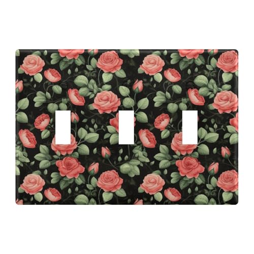 Light Switch Cover Red Rose Wall Plates for Electrical Outlets 3 Gang 202a8710