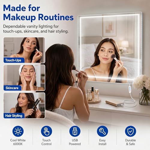 Image of PANGTON VILLA Vanity Lights for Mirror, 13FT Dimmable 6000K LED Light Strip