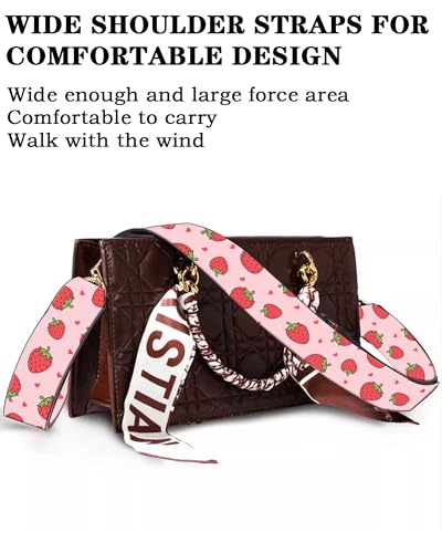 Image of Purse Straps Rose Gold Buckles Wide Shoulder Strap,Fashion Adjustable Replacement Belt for Crossbody Canvas Bag Handbag(cute strawberry)
