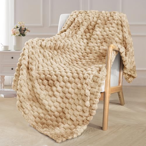 Image of Exclusivo Mezcla Extra Large Fleece Throw Blanket for Couch, 50x70 Inches Stylish Jacquard Soft Throw Blanket, Fuzzy Cozy Lightweight for Winter, Tie-dye Camel