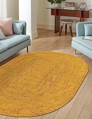 Image of Unique Loom Braided Jute Collection Area Rug - Dhaka (7' 10 inch x 10' Oval, Yellow)
