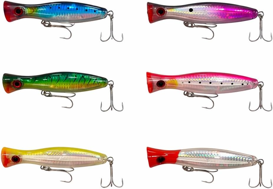 6-Piece Large Topwater Popper Fishing Lures with Tackle Box – Saltwater & Freshwater Surface Poppers for Surf Casting (5in) | Thrive Tackle