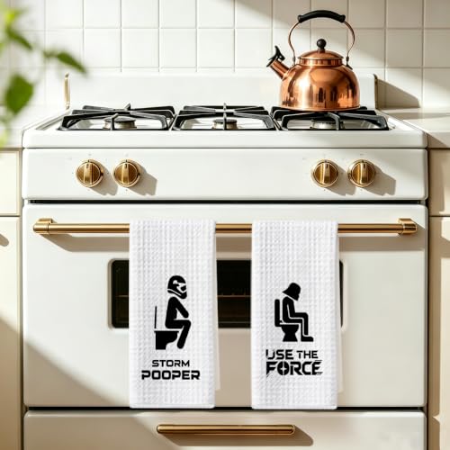 Image of Funny Flamingo Hand Towels for Bathroom, S Wars Waffle Weave Hand Towel | 2Pcs Funny Kitchen Accessories, Geek Home Kitchen Bathroom Decor, Housewarming Gifts 14x24 Inch