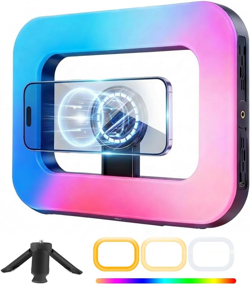 Ring Light for Phone, LED Selfie Light with Mini Tripod Stand, Magnetic Dual-Sided, Rechargeable Battery for Smartphone Video Recording, Vlogging, Influencers, Makeup