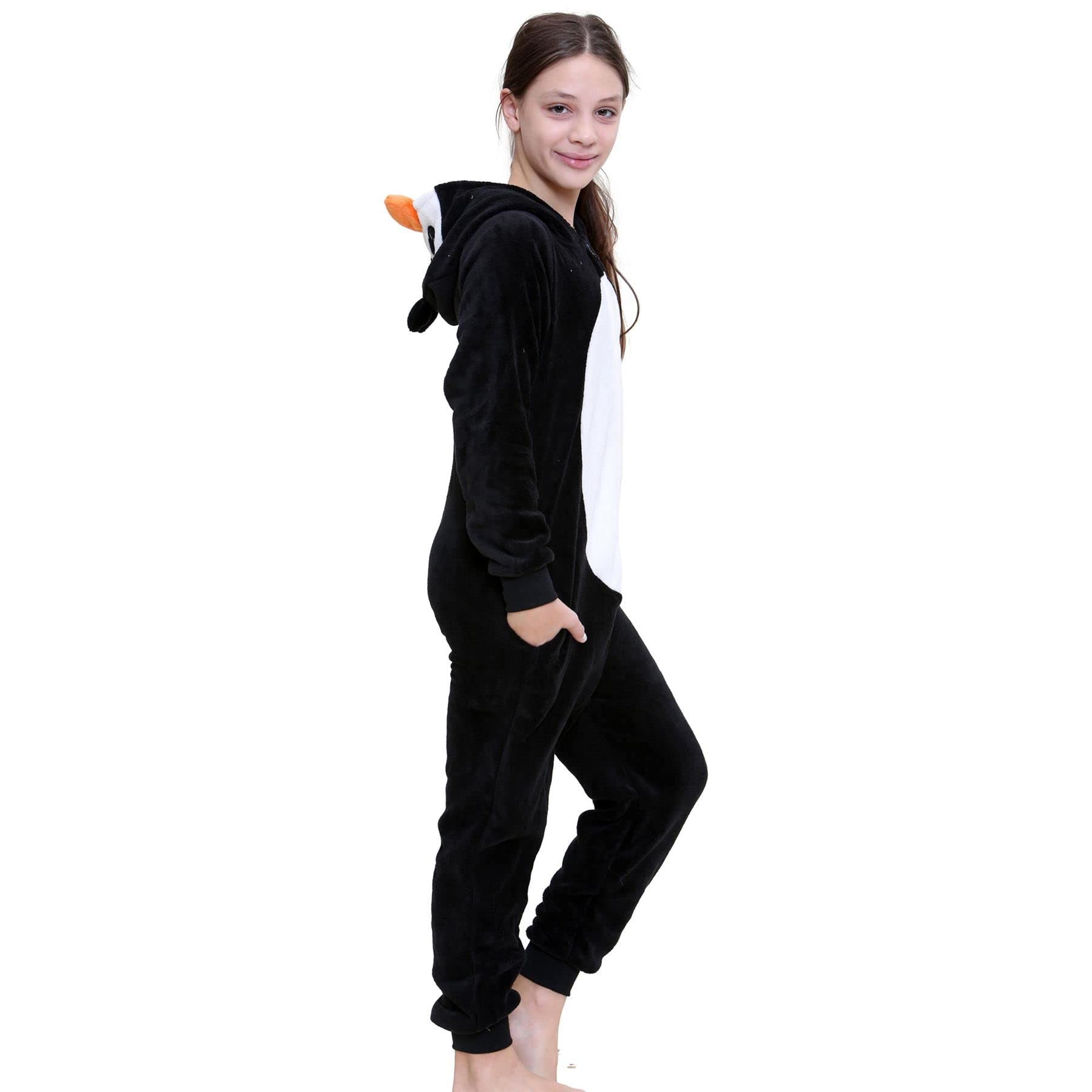 A2Z Kids Fleece Onesie One Piece Vermummt Mädchen Jungen Super Sanft Jumpsuit Penguin Pyjama Geschenk Für Kinder Mädchen & Jungen 2-3, 3-4, 5-6, 7-8, 9-10, 11-12 13 Jahre
