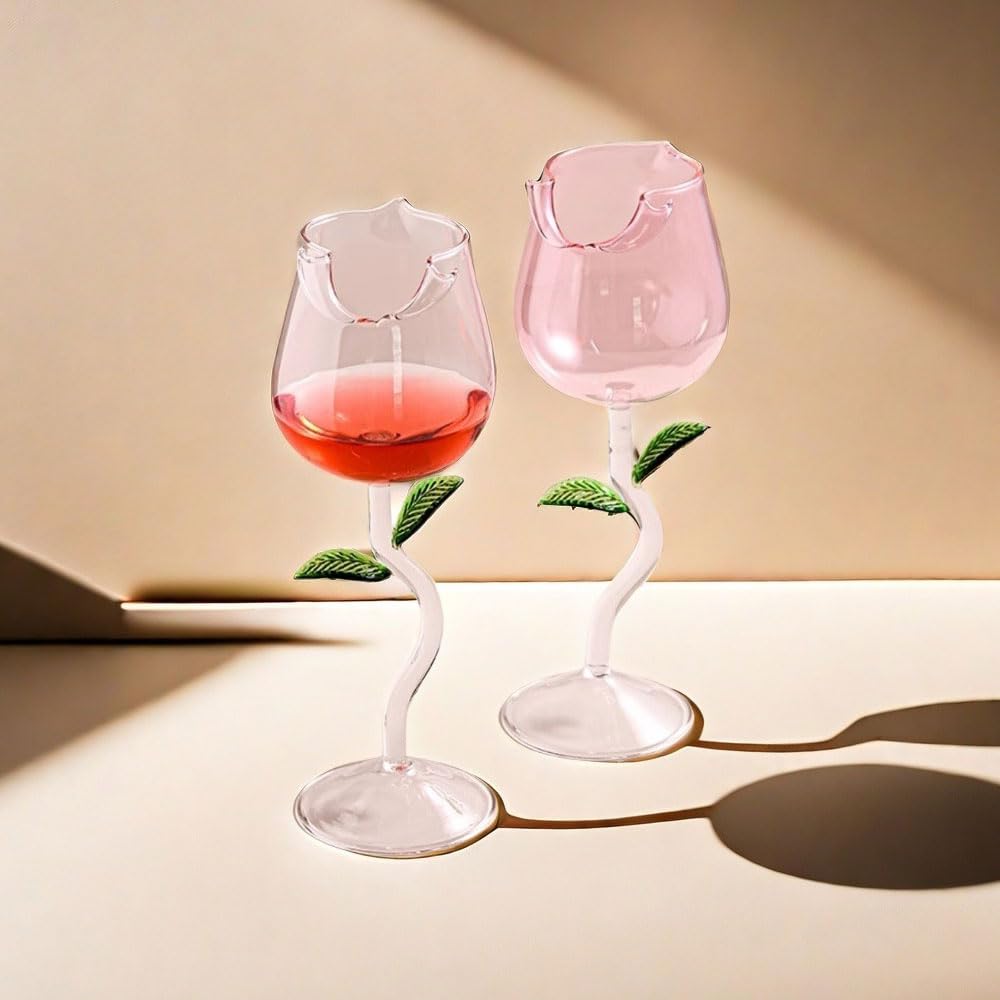 shiguangji Floral Wine Glasses,Bird-Shaped Champagne Flutes, Elegant Wedding Toasting Glasses, Romantic Gift for Couples,Tellurion Mushroom Cocktail Glass Mug,Mother Day Gift (Rose)