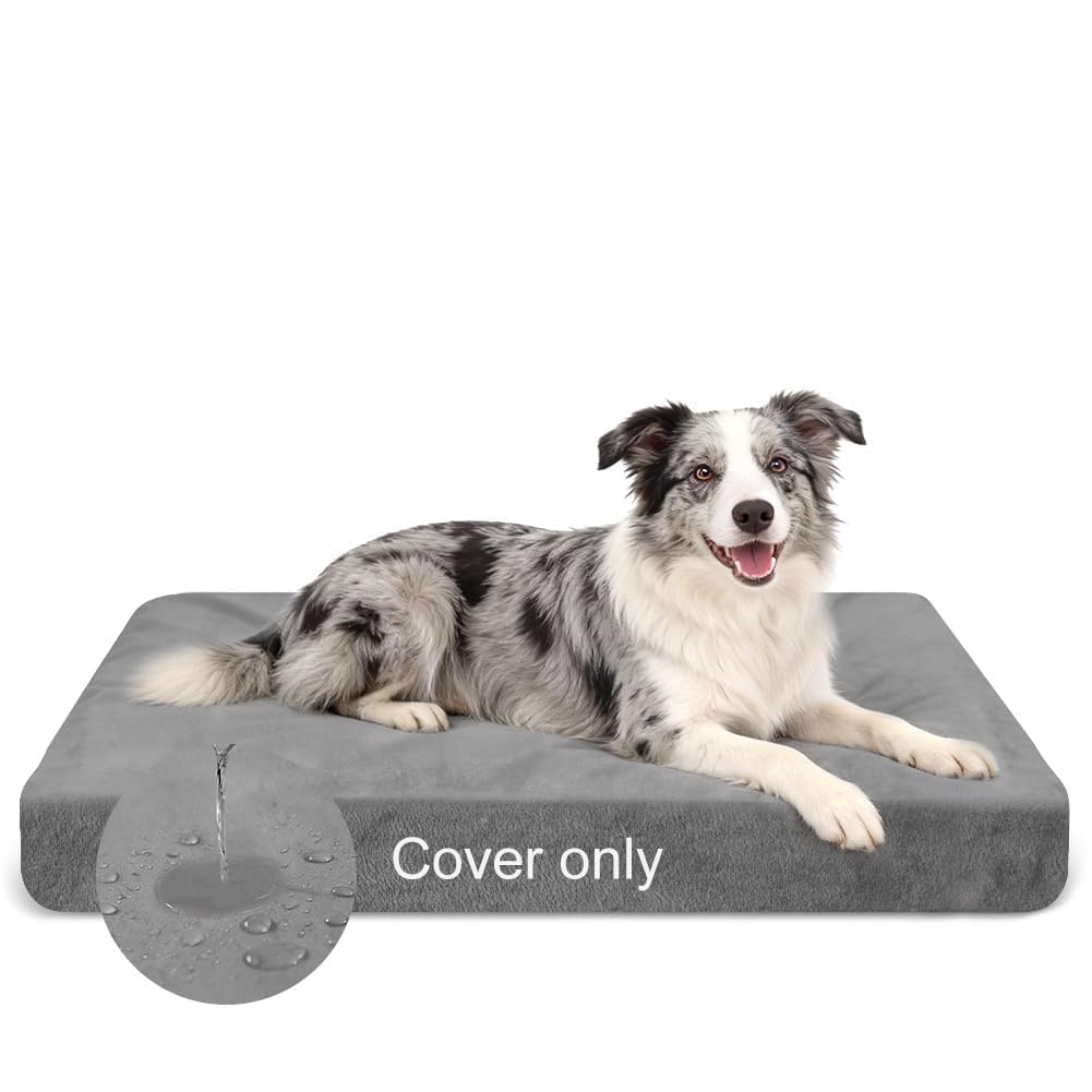 DUJUIKE 100% Copriletto Impermeabile per Cani, coprimaterasso in Velluto per Cani, copriletto in Morbida Peluche, copriletto di Lavabile e Rimovibile per Animali Domestici, con Elastico (Grigio,XL)