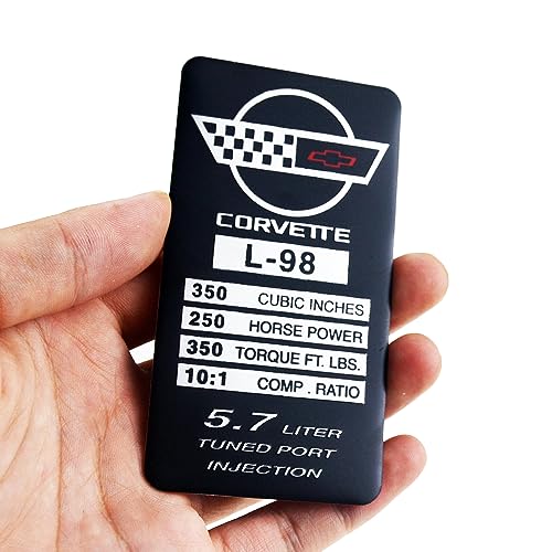 Image of 1Pc C4 Corvette Spec Metal Data Plate Emblem 3D Badge Nameplate 1991 L98, 250 HP, 350 TQ Engine ID Replacement for Corvette