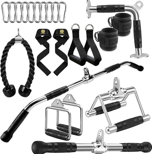 WNOEY LAT Bar Cable Attachment with Rubber Handgrips, Deluxe Heavy Duty Solid Curl Bar Revolving Hanger Home Gym Cable Attachments (White 35.5inch Set) by WNOEY - Used condition - US$101.05