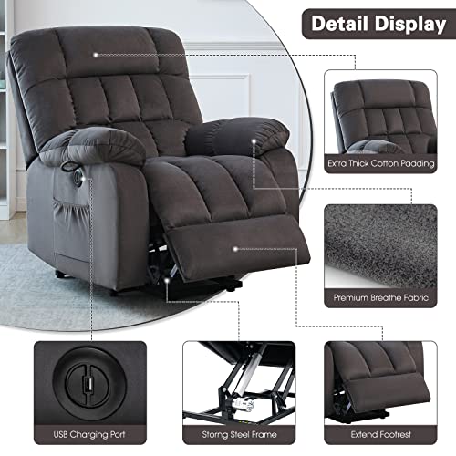 Cdcasa Electric Power Lift Recliner Chair With Massage And Heat For Elderly, Reclining Chairs For Seniors, 3 Positions, Side Pocket, Usb Port, Plush Fabric - Gray Coffee #TOP6
