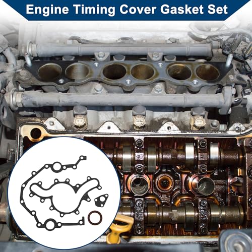 Image of Engine Timing Cover Gasket Set TCS45291 for Ford for Ranger 1990-2000 Chain Case Cover Gasket Long-lasting Sealing Metal 1 Set Black