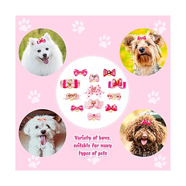 Mtlee 12 pieces small dog hair bow rubber bands cute puppies hair bows pink doggies cat topknot pet headdress with rhinestones dog grooming bowknot pet hair accessories for puppy kitten - image 7