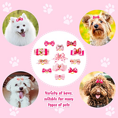 MTLEE 12 Pieces Small Dog Hair Bow Rubber Bands Cute Puppies Hair Bows Pink Doggies Cat Topknot Pet Headdress with… - Image 6