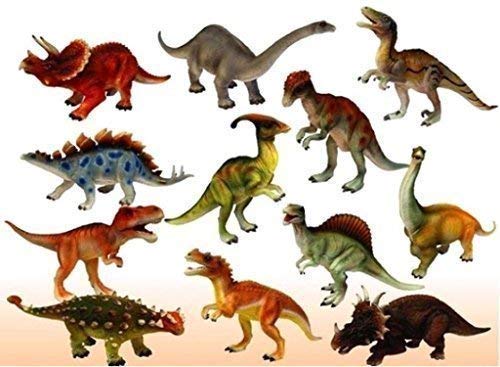 Pack of Medium Large Sized Wild Animal Dinosaur Rubber Play Toy for Kids Baby 2 3 4 5 Year Old, Non-Toxic (Wild Animal Dinosaur) (Pack of 12) (Random Shape)