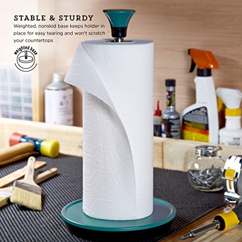 Image of Kamenstein Perfect Tear, Ocean Teal Stainless Steel Countertop Paper Towel Holder, One Handed Pull, No Unraveling, Weighted Base Prevents Tipping, 14 Inch