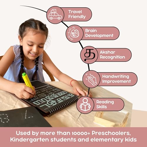 Image of Berrybee 8-in-1 Montessori Inspired Tamil Pre-Writing Board | Tracing Board for Akshar, Vowels, Consonants & Patterns | Reusable Handwriting Practice for Kids Age 2-6 | Educational & Durable (Tamil)