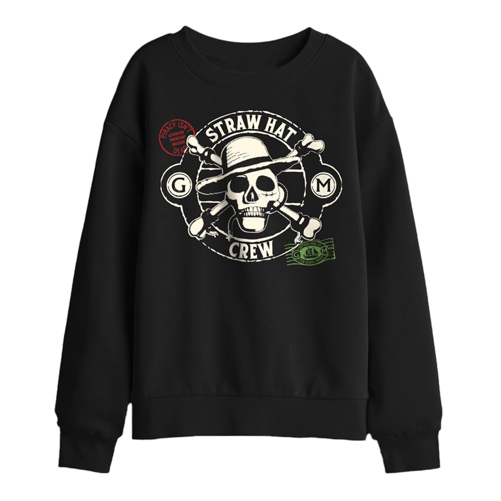 One Piece Straw Hat Crew Stamps Kids Sweatshirt, Black, 5-6Y
