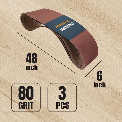 image for POWERTEC 6 x 48 Inch Sanding Belts, 3PK, 80 Grit Aluminum Oxide Belt S
