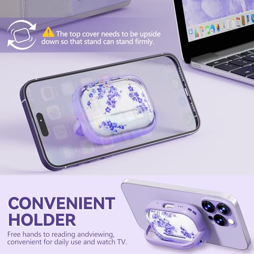 Image of Inesore for AirPods Pro 2nd /1st Case (2023-2019)-Purple Flower | with Safty Lock,Two-Piece Design,with Gold Keychain & Clean Pen,Support Wireless Charging,Cute Luxury Case for Women Girly