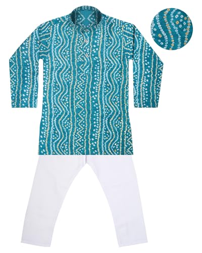 Image of TinySteps Traditional Bandhani Print Kids Festive Ethnic Wear Boys Cotton Kurta Pajama Set