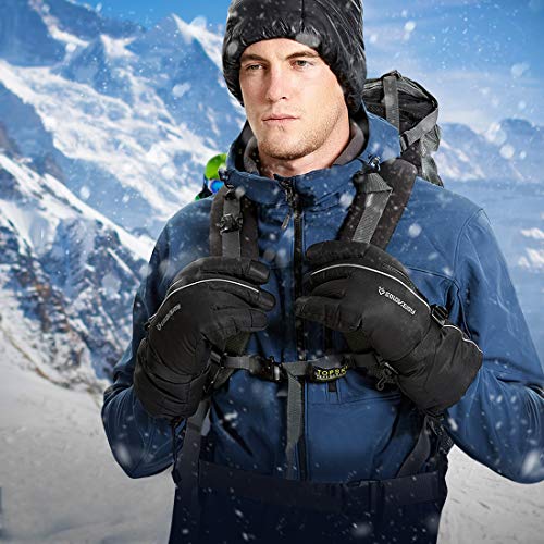Idefair Winter Ski Gloves,Waterproof Ski Mittens Thermal Touchscreen Snowboard Skiing Gloves Unisex Anti Slip Warm Snow Gloves for Cycling Running Climbing Hiking Outdoor Sports (Black, L)