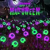 6 Pack Halloween Decorations Outdoor Solar Eyeball Lights, Purple and Green Scary Eyeball Swaying Firefly Lights with 2 Modes, Waterproof Halloween Pathway Lights for Yard Garden Lawn Party Decor