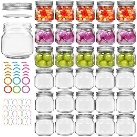 Mcupper 30 Pack Mason Jars 8 oz, Half Pint Canning Jars with Lids and Bands for Canning, Jam, Pickles & DIY Cover