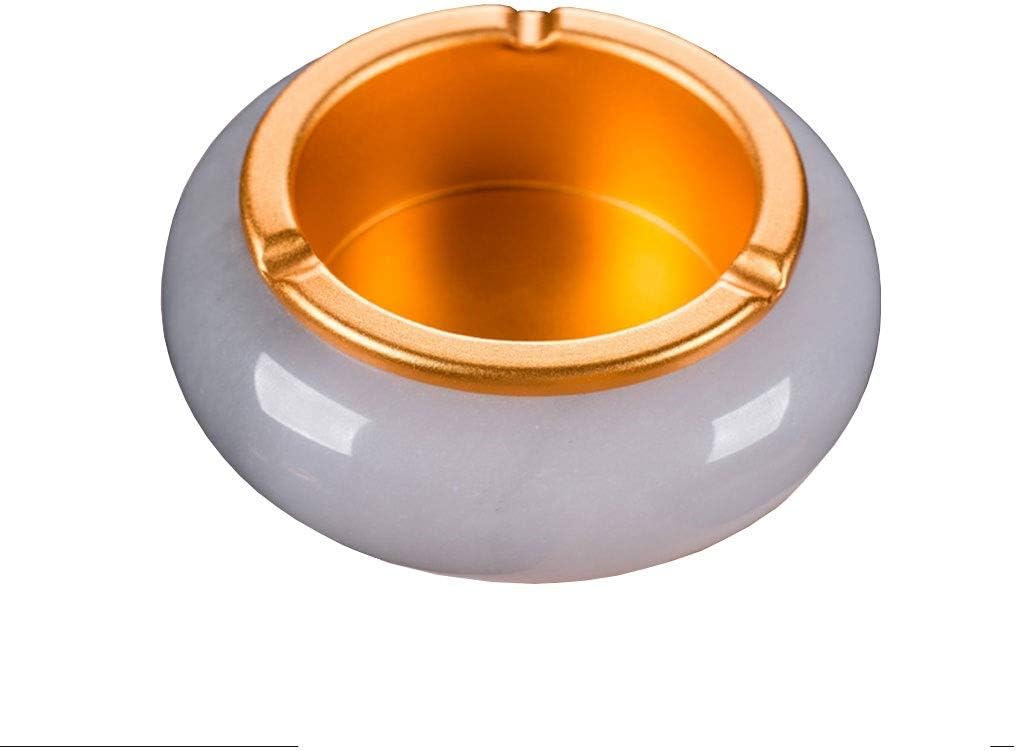 Ash Tray White Marble Ashtray Without Lid Outdoor Home Office Desktop Decoration Ashtray With Golden Aluminum Alloy Liner Outdoor Ashtray(M)