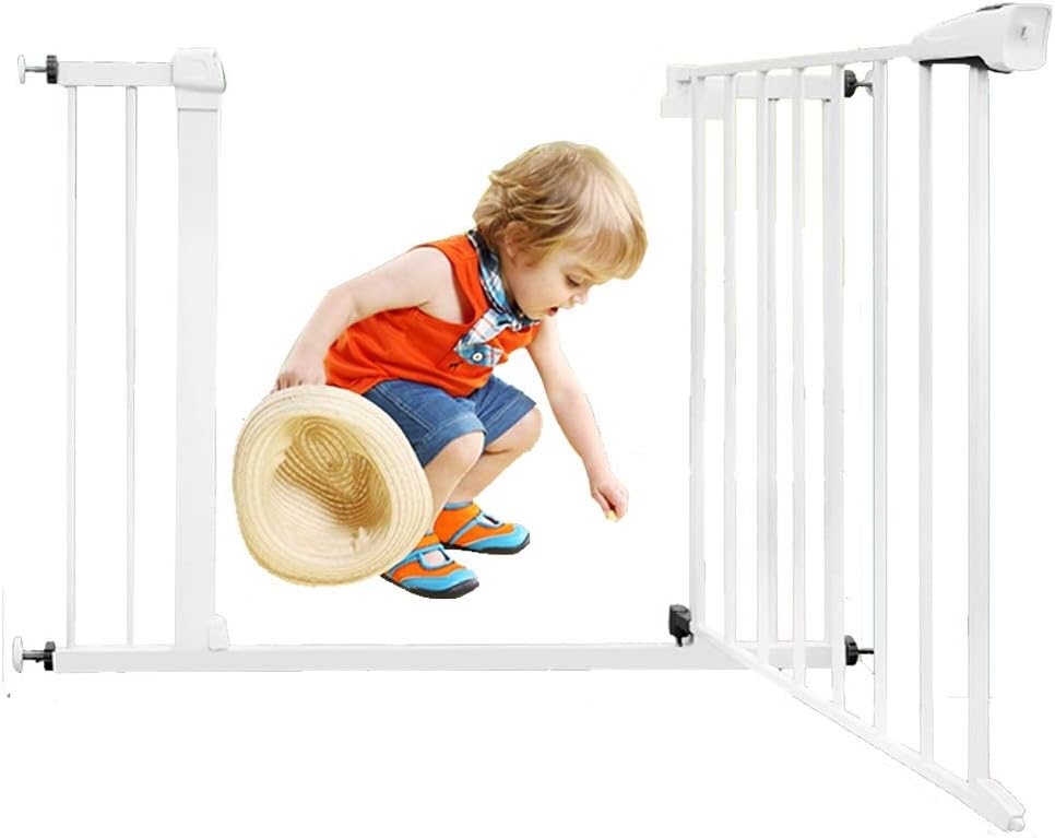 Pet Playpens White Safety Gate, Sturdy Stair Barrier, Dog Gate, No Drilling, Extendible Staircase-Balusters/High76Cm/75-82Cm