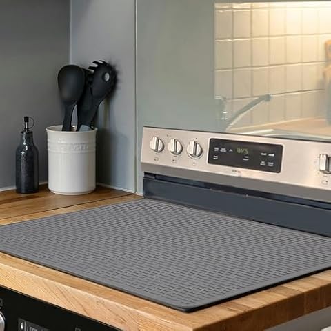 LONGKING Stove Top Covers for Electric Stove, Silicone Drying Mat, Dish Drying Mats for Kitchen Counter, Durable Silicone Mat, Glass Cooktop Protector (Grey, 28” x 20”) Cover