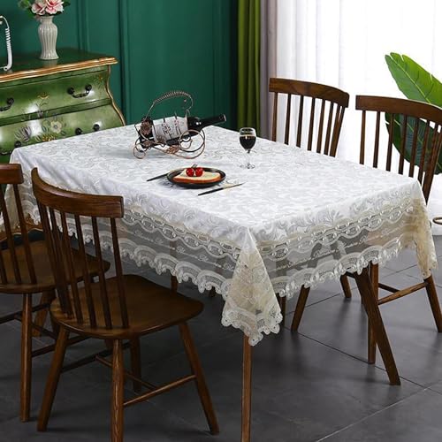 Nappe de luxe rectangulaire blanche en dentelle patchwork pour table beige 150x300