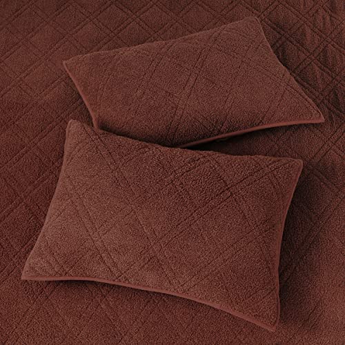 Down Home 3 Pieces Cozy Chenille Quilt Set Coverlet Set Super Soft And Cozy Modern Diamond Stitch Patternbronze Brown Full Queen #TOP2