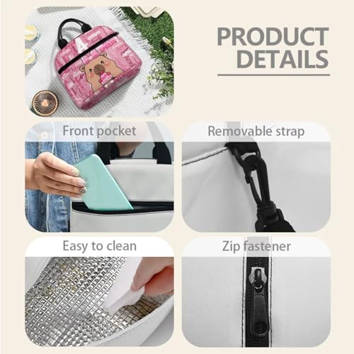 Jeiento Cute Capybara School Bag Set 4 In 1,Large Capacity Backpack with Capybara Lunch Bags Pencil Case Water Bottle Holder Personalized Travel Shoulder Ruckpack Custom Child Name Schoolbag4