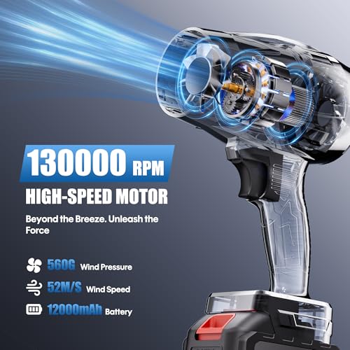 Image of DOZAWA Cordless Leaf Blower 130000 RPM, Lightweight Handheld Turbo Blower with Stepless Speed, 130 MPH, Includes 21V Battery and Charger, Ideal for Lawn, Patio, Dust, Snow