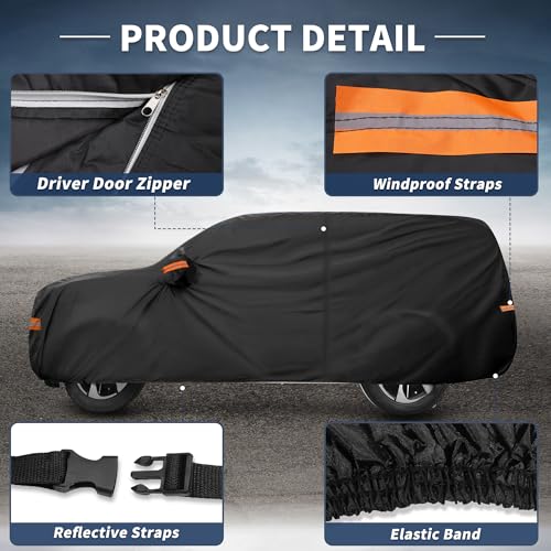 Image of X AUTOHAUX Car Cover Outdoor Waterproof Sun Rain Snow Hail Protection with Left Side Door Zipper 210D-PU for Hyundai Santa Fe