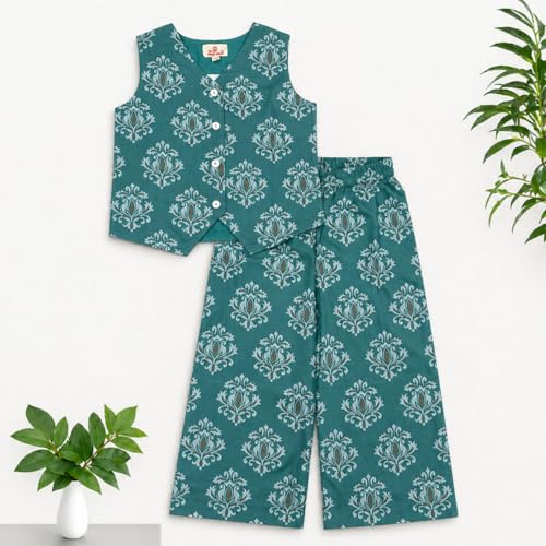Image of The Magic Wand Woven Digital Printed Co-ord Set For Kids Girls, Sleeveless Top With Palazzo Pant Two-Piece Western Stylish Clothing Set For Festivals