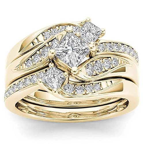 Anniversary Promise Wedding Band Women's Two Tone Rings Rose Gold Three Stone Round Cut Engagement Ring Sterling Silver Halo Bridal Ring Set (8, silver)4
