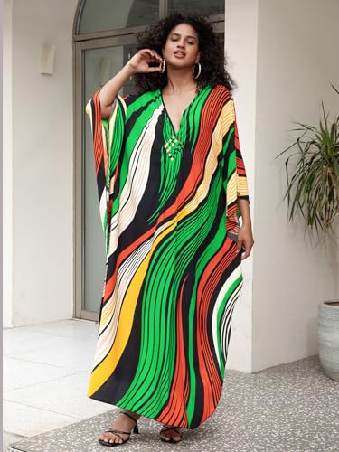 Image of KEYLORTING Plus Size Kaftan Dress Women, African Moo Moo Print Caftan, Batwing Dress, Beach Cover Up for Party and Loungewear