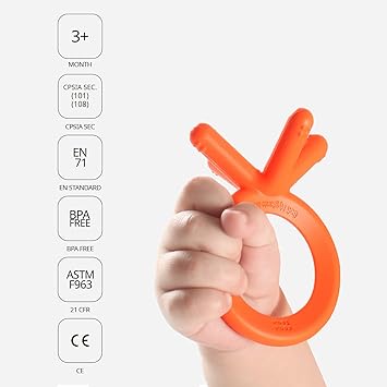 Design: The Comotomo Silicone Baby Teether features a unique and ergonomic design that makes it easy for your little one to grasp and chew on. Its compact size and lightweight nature make it optimal for tiny hands and mouths. This teether is thoughtfully crafted to mimic the size and shape of a baby's finger, providing comfort and familiarity during teething stages.