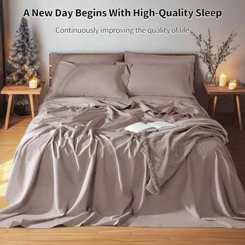 Image of LBRO2M 100% French Pure Linen Sheet Set 6Pcs, 16 inch Deep Pocket Queen Size