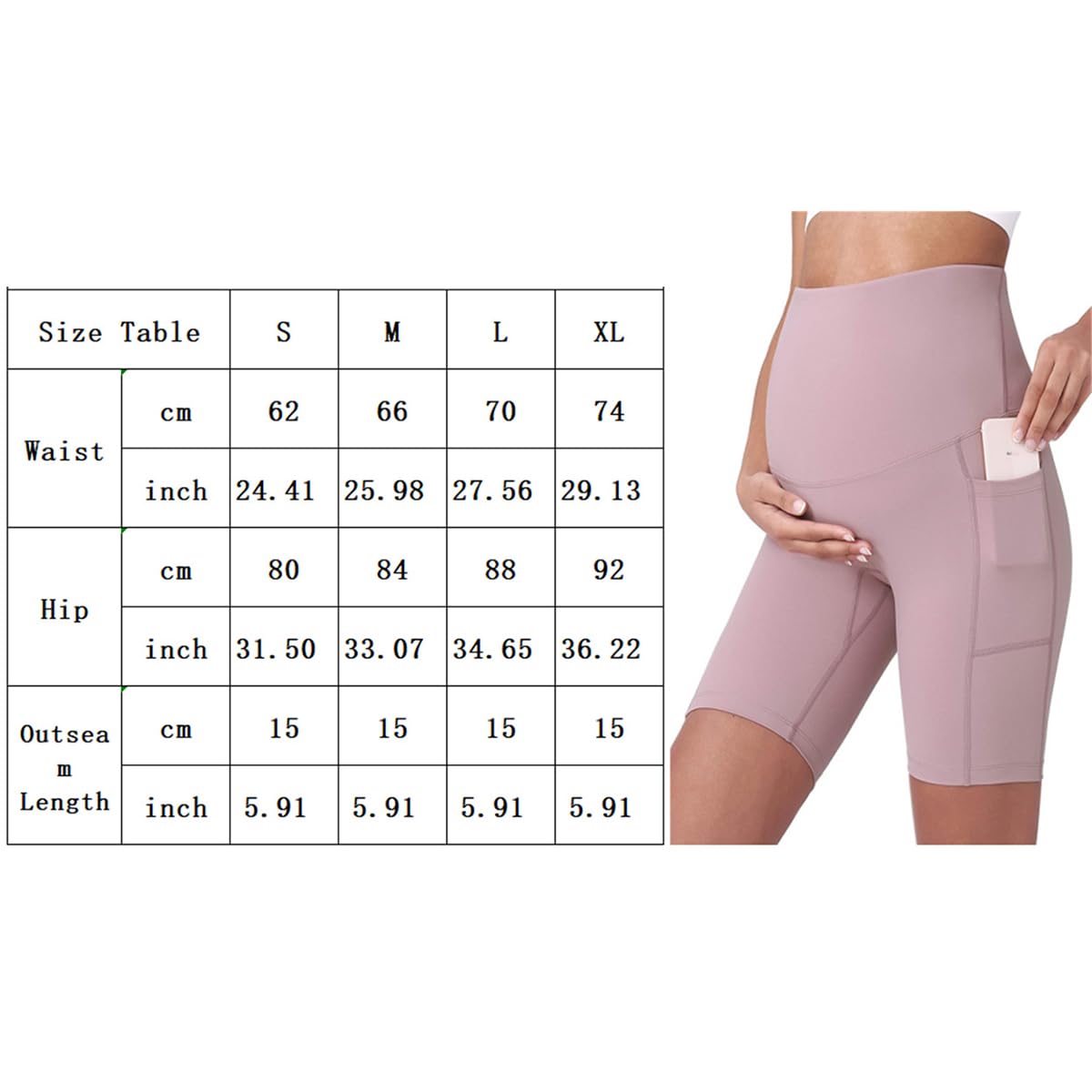 Short de Yoga de maternité Noir avec Poches pour téléphone - Taille Haute - Soutien sans Couture - Doux et Actif - Taille S à XL
