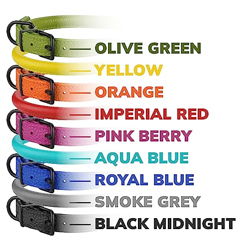 Rolled Leather Dog Collar Soft Round Collars, Id Tag For Small Medium Large Dogs (9" - 11" Neck Fit, Black Midnight) #TOP2