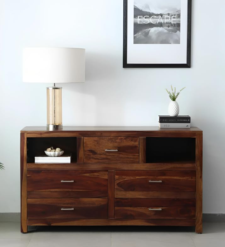 Image of Wooden 6 Drawer Storage Cabinet Wooden Sideboard Storage Cabinet Dresser for Bedroom Living Room Home Sheesham Wood (Honey Finish)