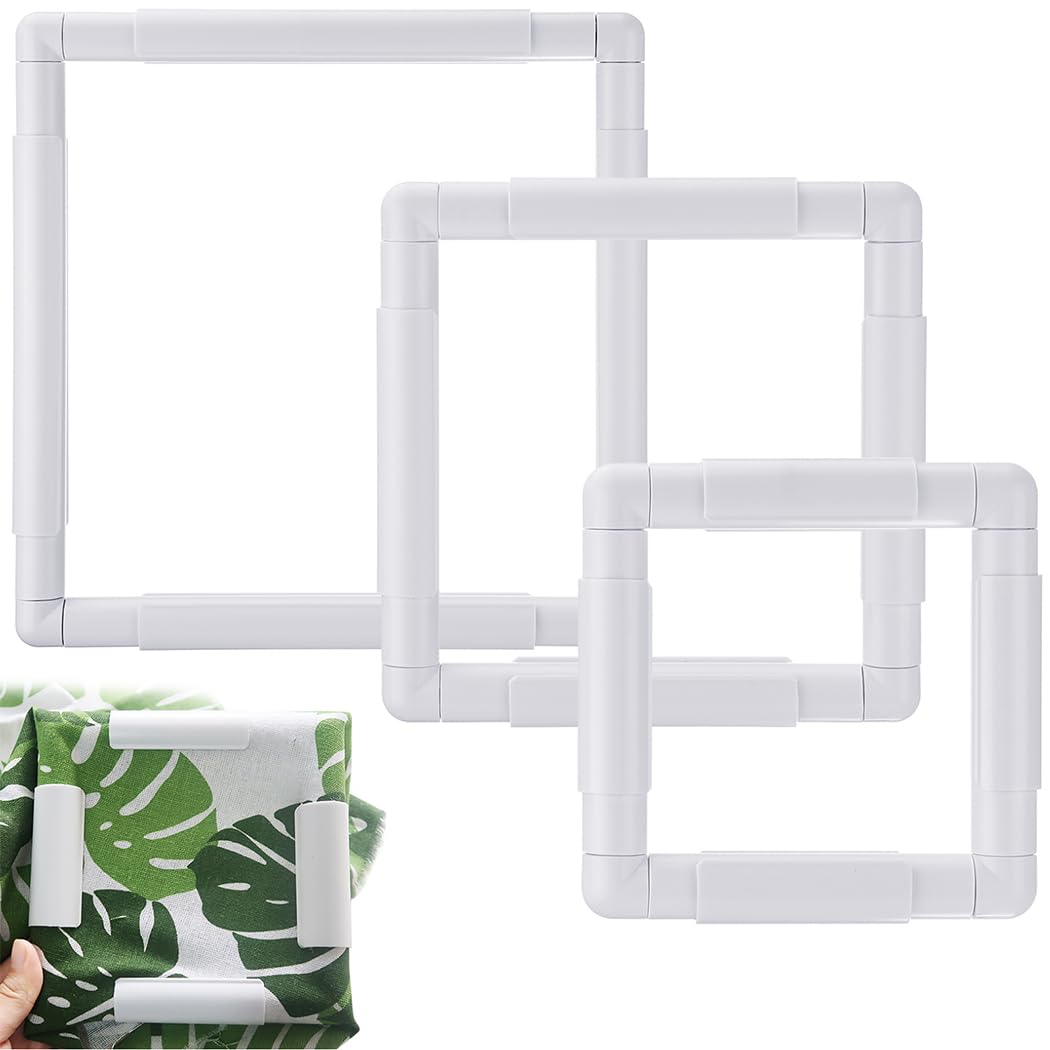 3 Pieces Plastic Square Cross Stitch Frame Set, Snap Embroidery Hoops For Needlework, Sewing And Quilting