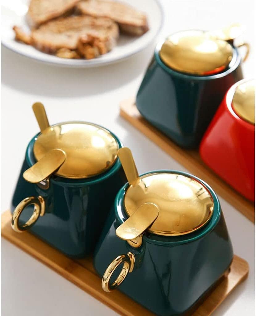 Gewürze Aufbewahrung Keramik-Gewürzbehälter-Set, Gewürzbox Mit Löffeldeckel Und Tablett, Gewürzschüssel, Gewürzbox Für Küche, Restaurant Gewurzglaeser Gewürzglas(C)