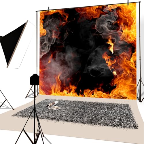 YongFoto 3,5x2,5m Vinilo Fondo de fotografía Resumen Fuego Marco Llama Parpadeante Humo Negro Telón de Fondo Decoracion de Fiesta Fotografía Estudio de Foto Fondos fotográficos Accesorios